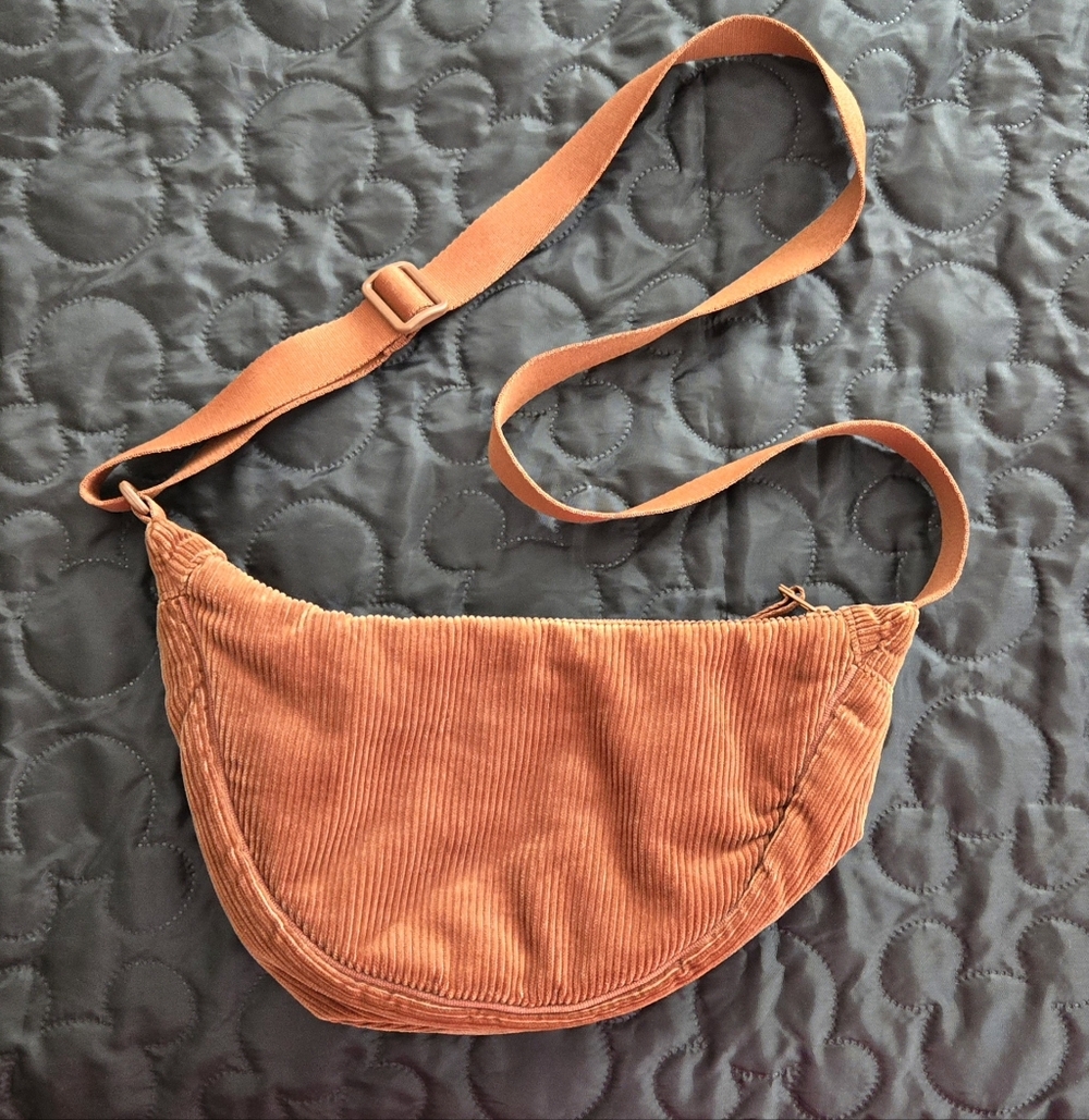 UNIQLO Round Mini Shoulder Bag Brown Corduroy Adjustable Strap